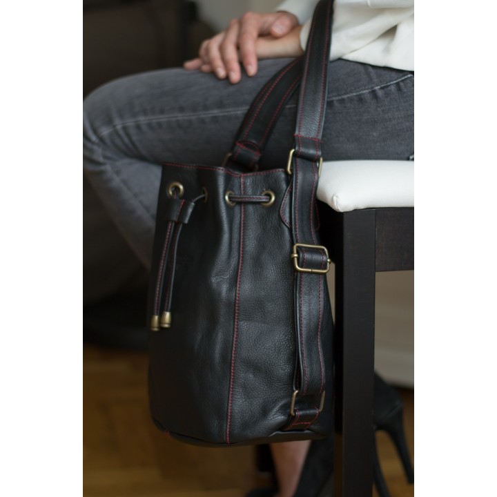 Alix Small - Black leather with red details