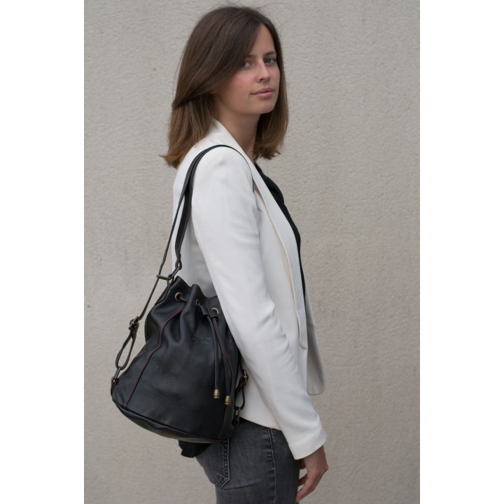 Alix Small - Black leather with red details