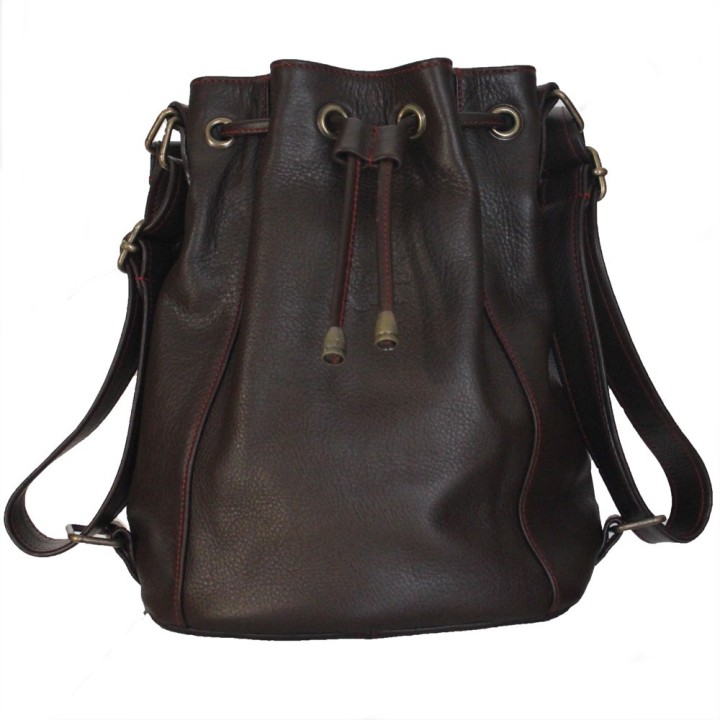 Naomi PM - Cuir marron et détails rouges