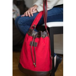 Lara - Cuir marron et tissu rouge
