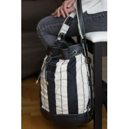 Flore - Black leather and black and white fabric