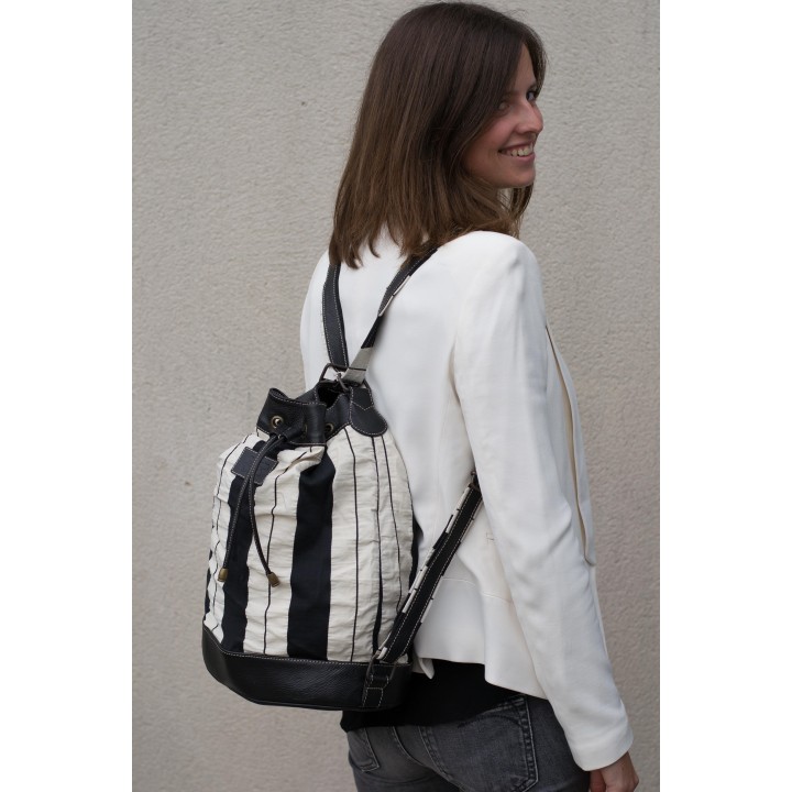Flore - Cuir noir et tissu noir et blanc
