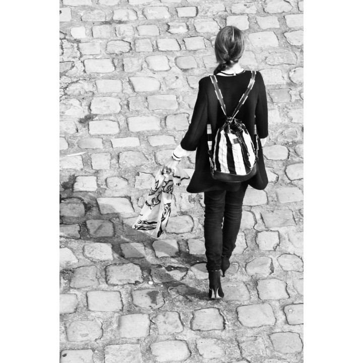 Flore - Cuir noir et tissu noir et blanc