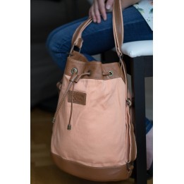 Valentine - Cuir camel et tissu rose