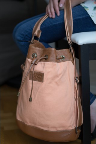 Valentine - Cuir camel et tissu rose